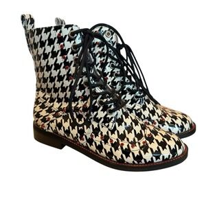 Betsey Johnson Black White Houndstooth Boots Size 5.5 Red Rhinestone Embellished